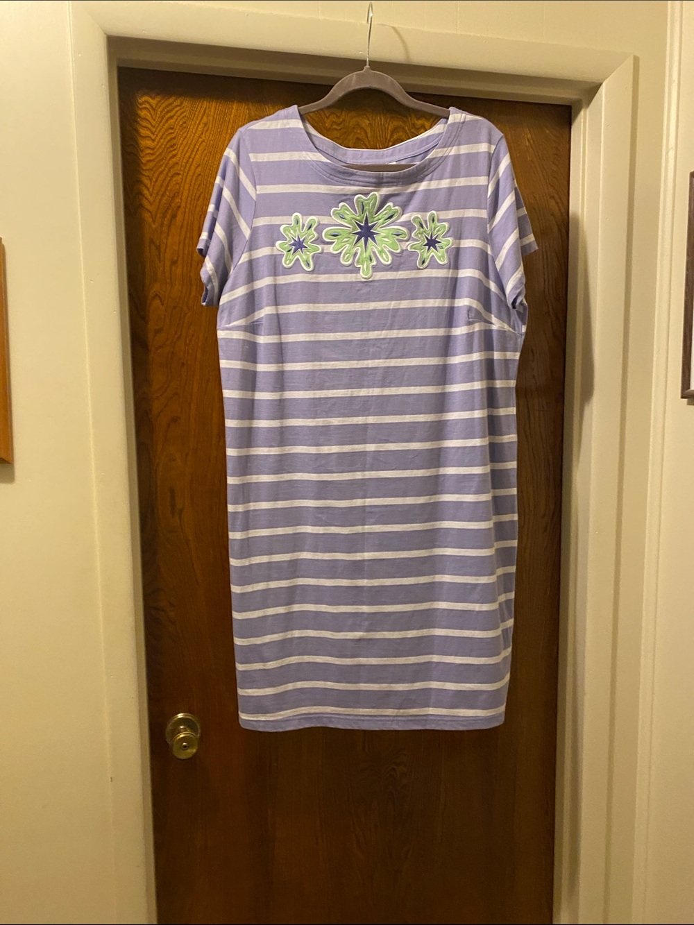 Bob Mackie Lavender and White Striped Midi Dress with Green Floral Accents